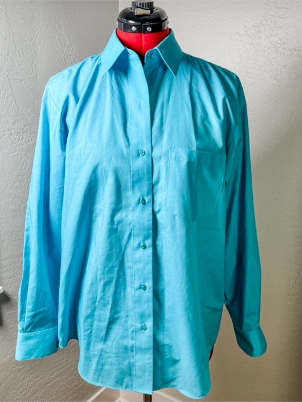 Foxcroft Turquoise Button Up Shirt Wrinkle Free Stretch Size 10
